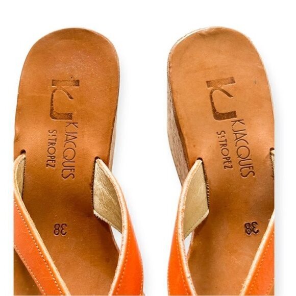 K JACQUES Diorite Wedge Thong Sandals, Orange, Size 38EU - Picture 10 of 13